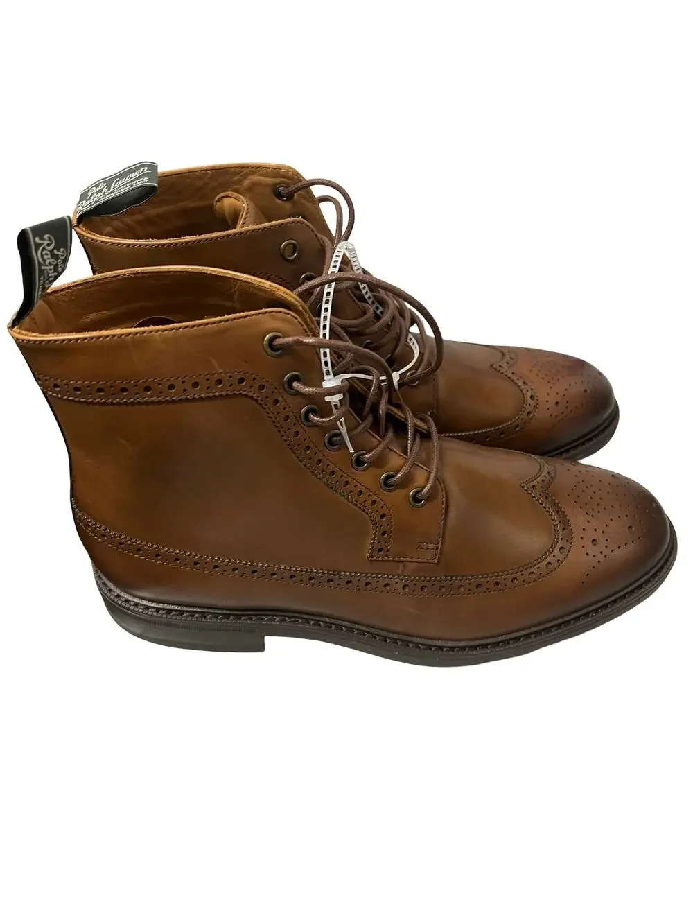 Polo Ralph Lauren Asher Wingtip Boots Mens 8 Brown Leather Brogue Dress